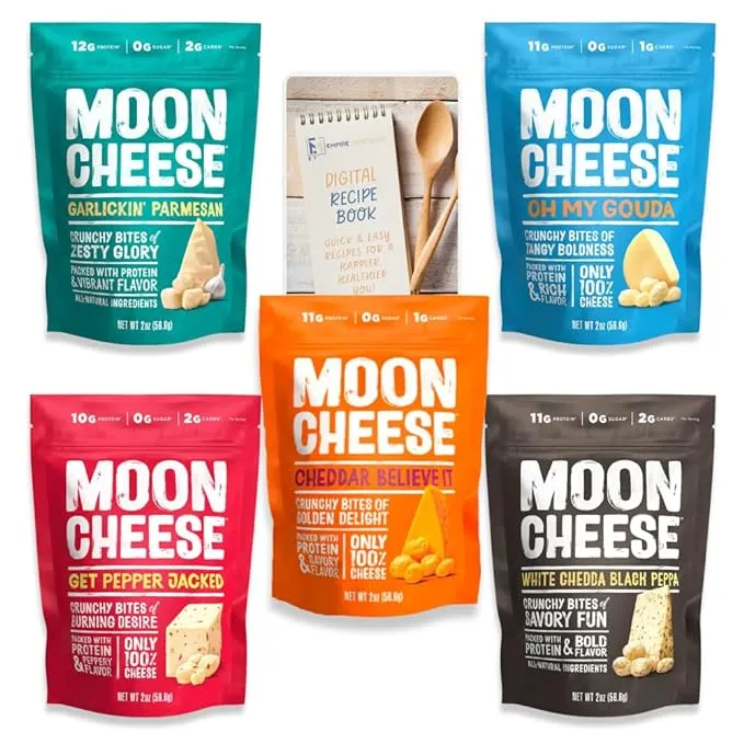 Moon Cheese Variety Pack of 5, 1 of each Cheddar Believe It, Oh My Gouda, Get