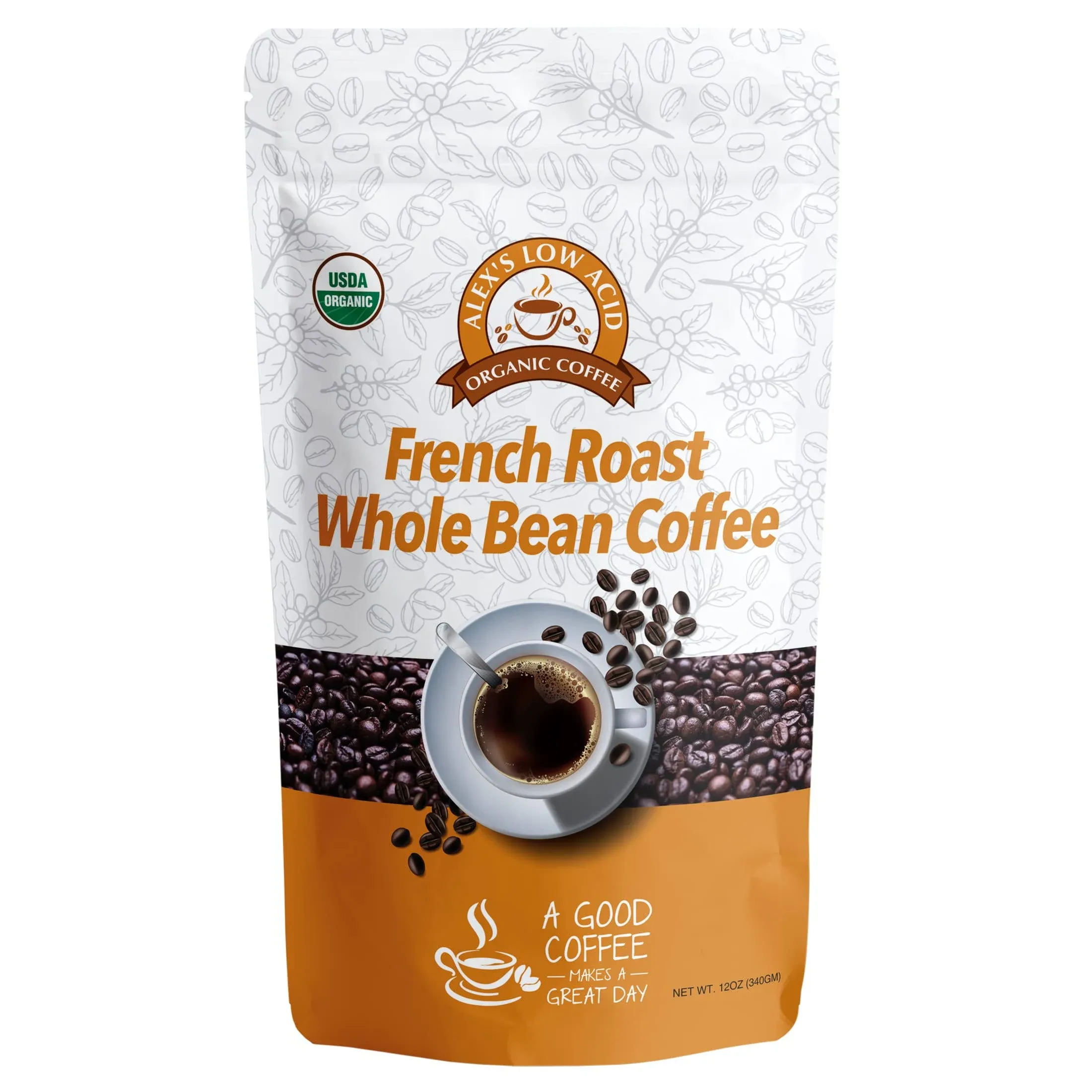 Alex's Low-Acid Organic Coffee™ - French Roast Whole Bean (12oz)