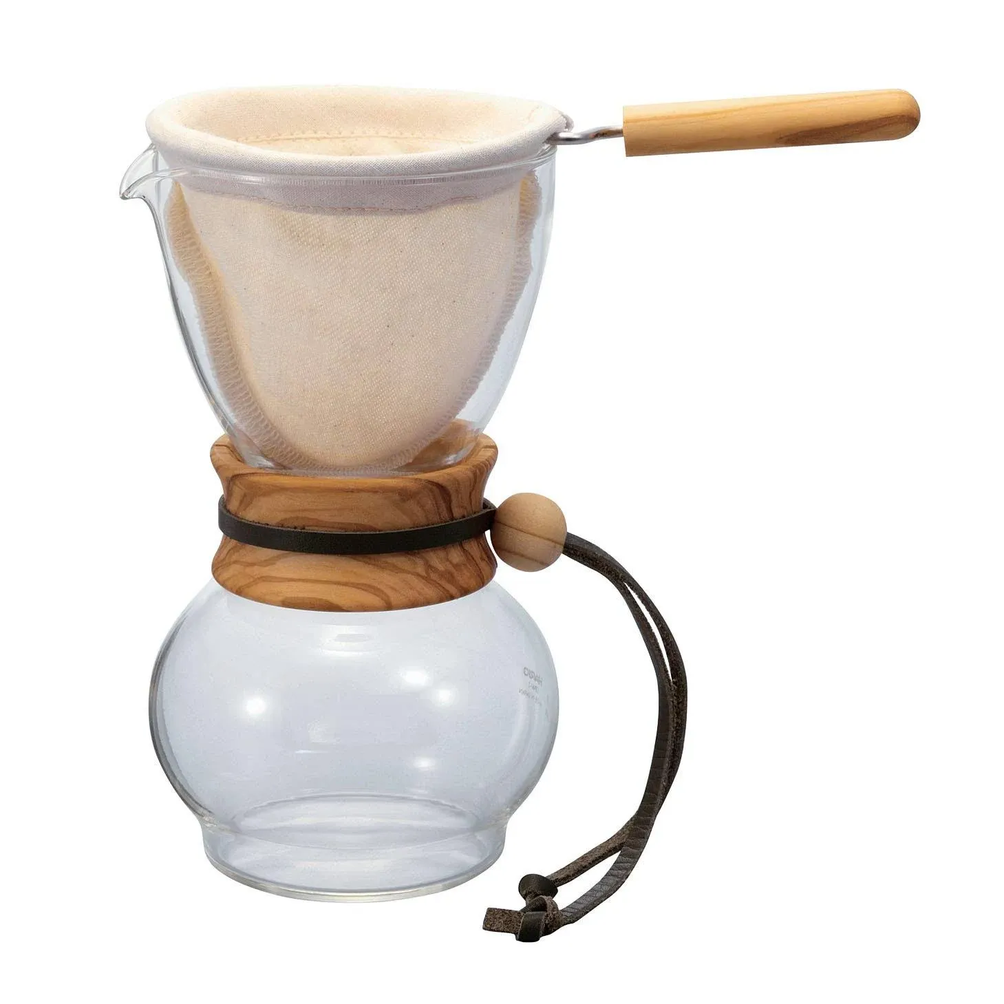 Hario Olive Wood 16oz. Coffee Drip Pot with Wooden Neck and Reusable Cloth Filter DPW-3OV