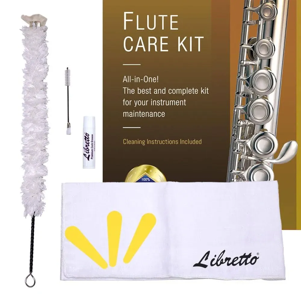 Libretto Flute All-Inclusive Cleaning & Care Kit: Cleaning Swab + Dust Brush + Cleaning Cloth + Pad Dryers + Premium Cork Grease for Piccolo, Great Maintenance Kit to Extend Life of Your Flute!