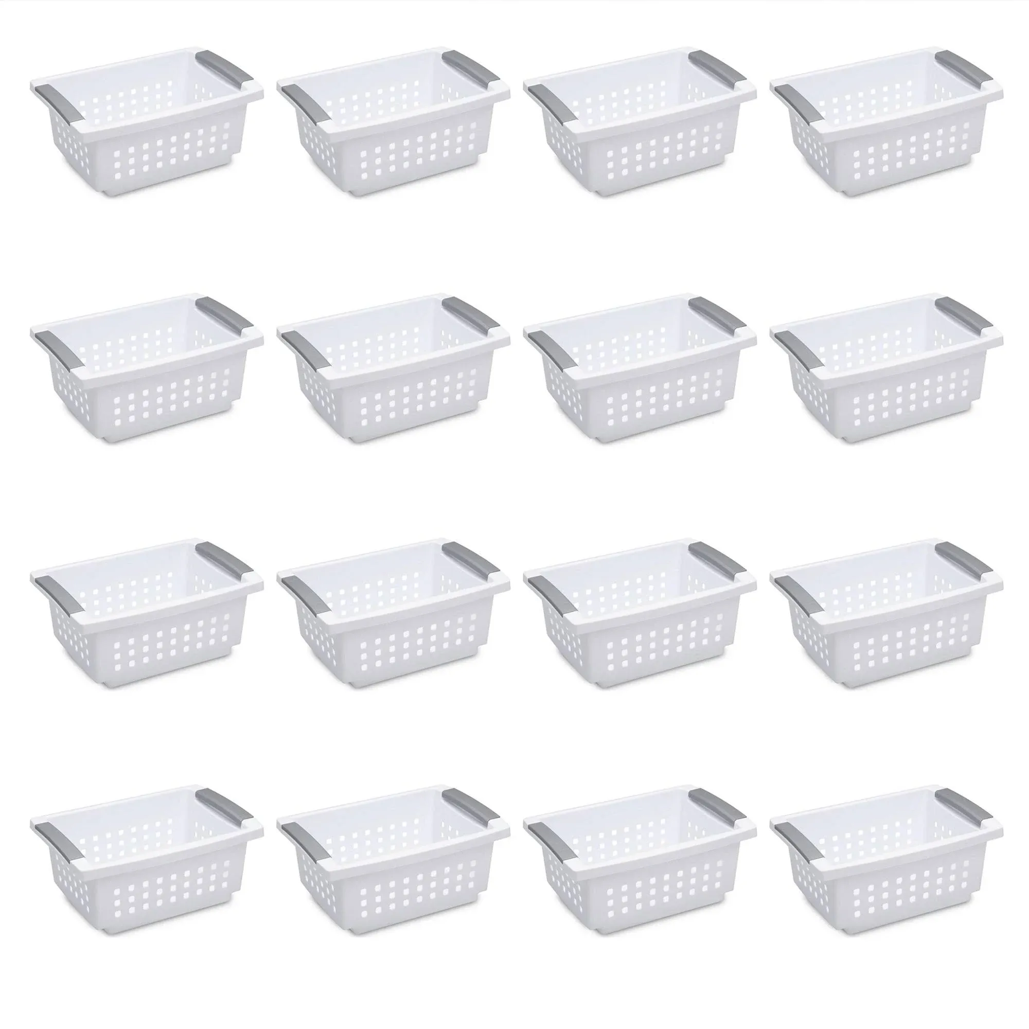 Sterilite 16608008 Small Stacking Basket with Titanium Accents, White (16 Pack)