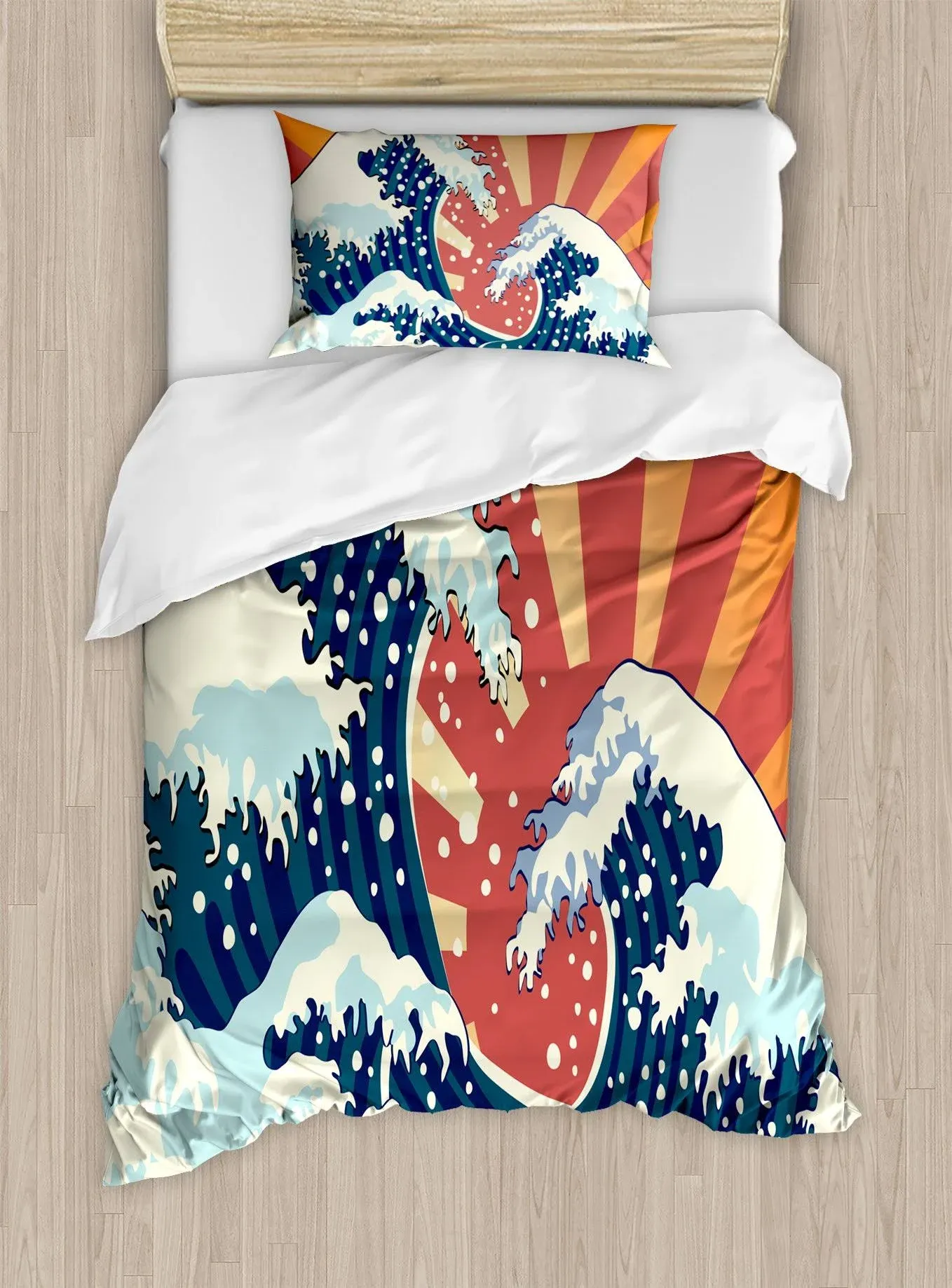 Ambesonne Japanese Wave Duvet Cover Set, Japanese Painting Style Summer Seasonal ...