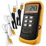 Dual Channel Thermocouple Thermometer Digital Temperature K Type Thermometer with 4 Probe (Wired & Stainless Steel) -50~1300°C (-58~2372°F) Range Temperature Meter Gauge