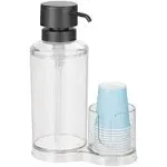 mDesign Plastic Refillable Mouthwash Dispenser/Cup Organizer - Clear/Black