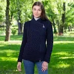 SAOL Cable Knitted Cardigan Women&#039;s 100% Merino Wool Irish Aran Zipper Jacket