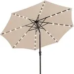 JEAREY Upgrade 9ft LED Lighted Patio Umbrella, Solar Outdoor Umbrella, Tilt Table Umbrella for Pool, Deck & Yard (Beige)