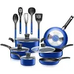 Serenelife 15 Piece Pots and Pans Non Stick Kitchenware Cookware Set Blue