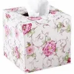 Home Decor Flower Pattern Faux Leather Tissue Box Cover square