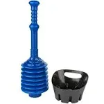 JS Jackson Supplies Blue Bellows Accordion Toilet Plunger with Black Storage Tray