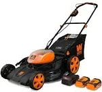 WEN 40V Max Lithium Ion 21-Inch Cordless 3-in-1 Lawn Mower with Two Batteries 16-Gallon Bag and Charger