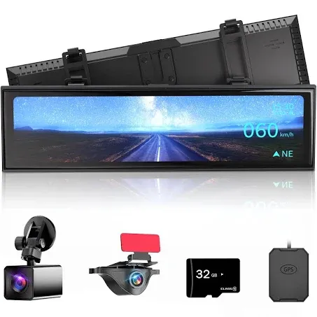 Super Night Vision Rear View Mirror Camera with F1.0 Aperture Lens，AI Vision Radar，BSD HDR/WDR，Touch Screen Smart Mirror Dash Cam, Free 32GB Card & GPS,12" Backup Camera AKEEYO NV-X