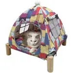 2-in-1 Cat Bed Tent Wooden Frame Cat Tent Cat Hammock, Removable Wooden Cat Raise Indoor Outdoor Bed, Portable Indoor/Outdoor Pet Dog Tent House Cat Puppy Small Animal (Black Diamond Tent)