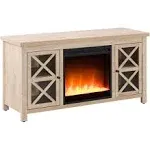 Henn&Hart Rectangular TV Stand with Crystal Fireplace for TV's up to 55" in White Oak, Electric Fireplace TV Stands for the Living Room