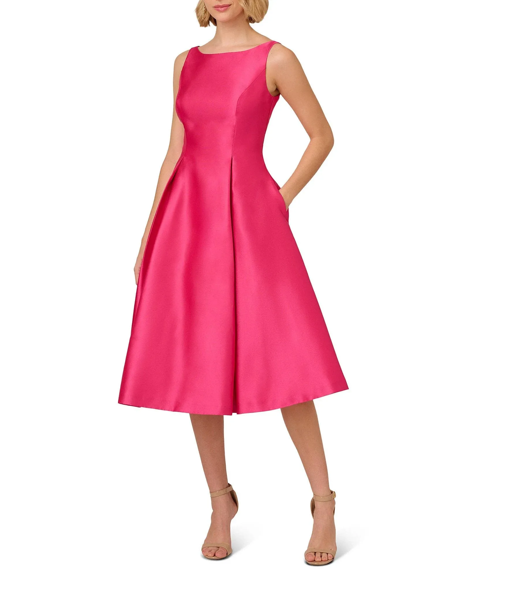 Adrianna Papell Boat Neck Sleeveless A-Line Taffeta Dress - 14