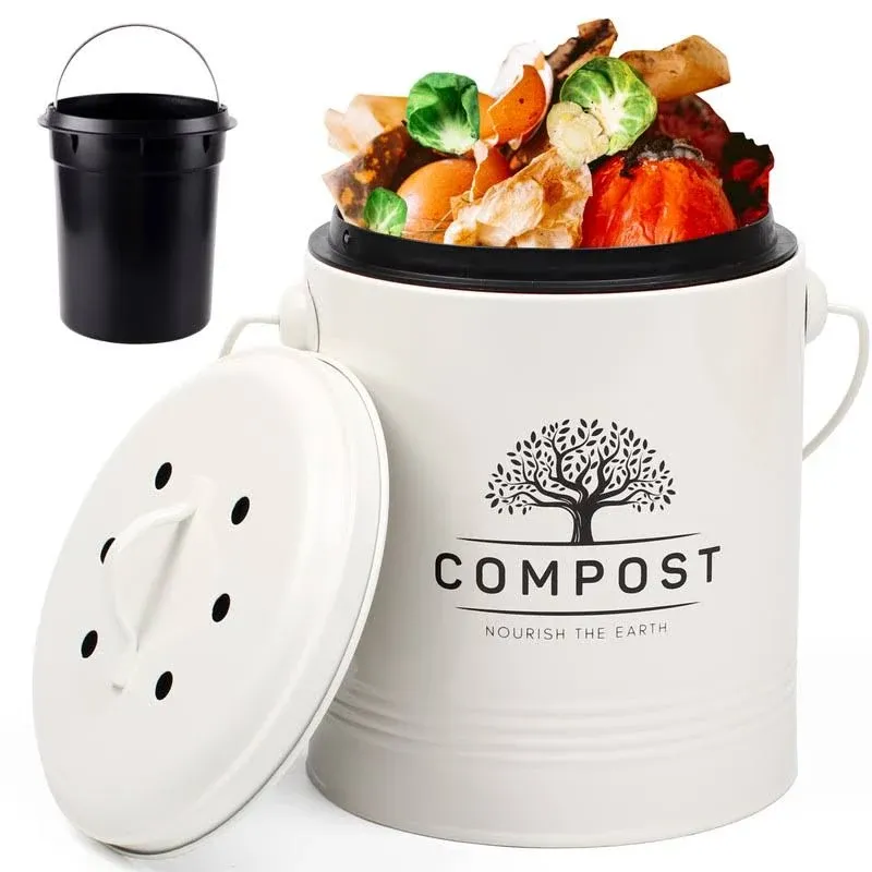 Kitchen Compost Bin, 1.3 Gallon Countertop Compost Bin with Lid, Indoor Compo...