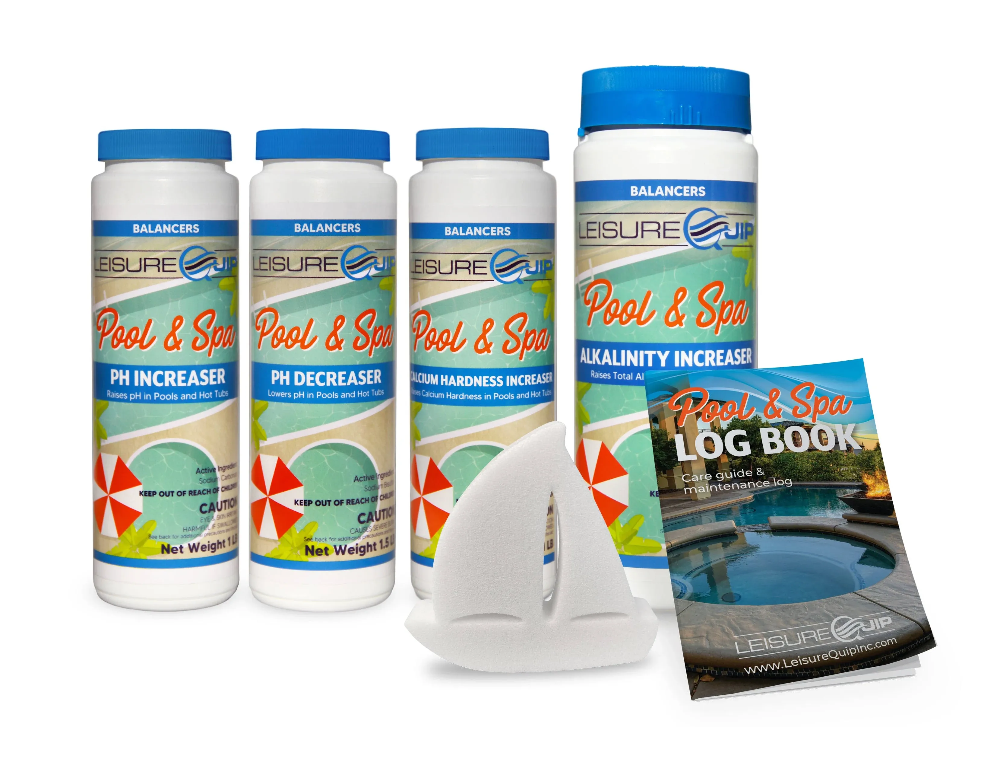 LeisureQuip Pool & Spa Chemical Balancer Maintenance Kit - Contains Alkalinity Increaser, Calcium Increaser, PH Increaser, PH Decreaser, Scum