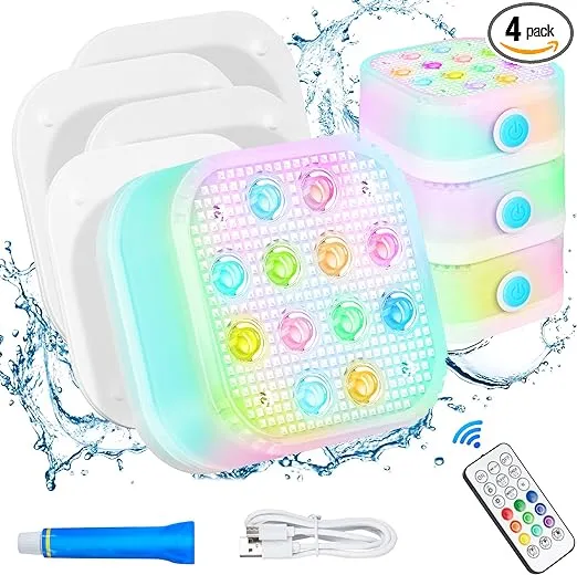 Purheme Rechargeable Submersible Pool Lights with Remote, Waterproof Underwat...