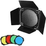 Soonpho BD-04 Barn Door with Honeycomb Grid and 4 Color Gel Filters (Red,Yellow, Blue,Green) for Standard Reflector & Cloth