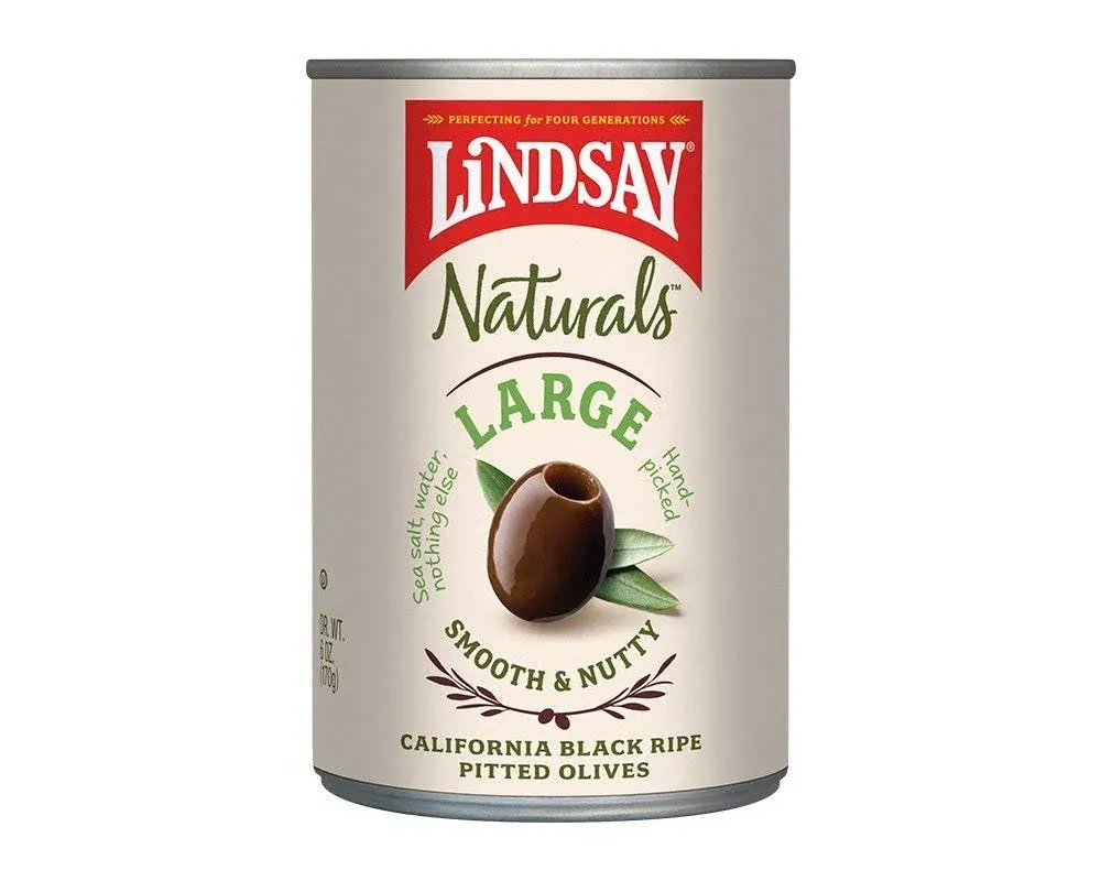 LINDSAY Organic Small Black Ripe Pitted Olives, Pack of 12, 6oz Cans