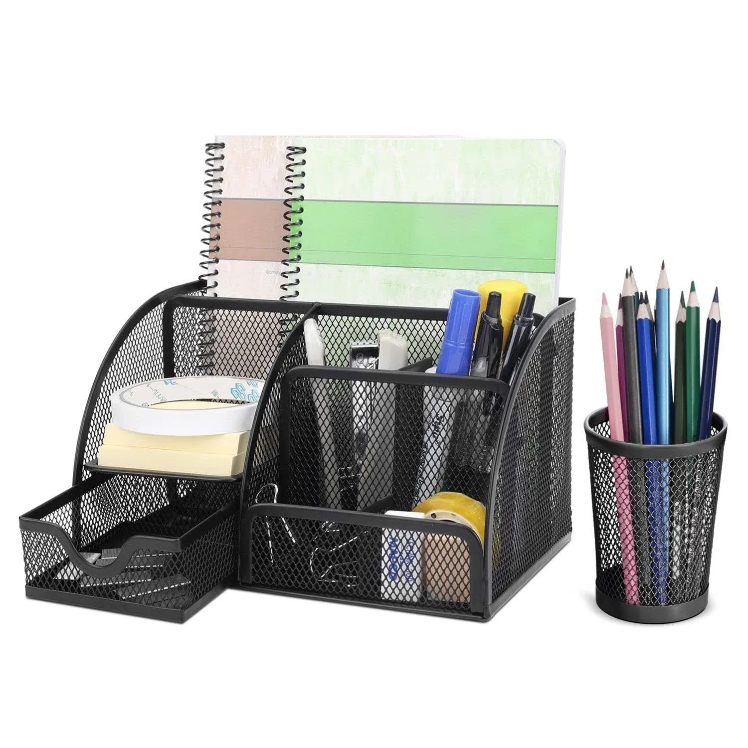 Flexzion Desk Caddy Organizer Black Metal Mesh Office Desk Supplies Organizer Ca