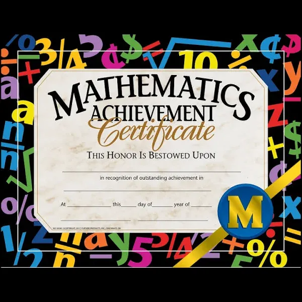 Flipside Products Mathematic Achievement Certificate, Math Recognition, Student Award, Incentive, 8.5" x 11", 30 Per Pack, 5 Packs