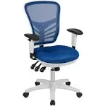 Flash Furniture Mid-Back Blue Mesh Multifunction Executive Swivel Ergonomic Office Chair with Adjustable Arms and White Frame