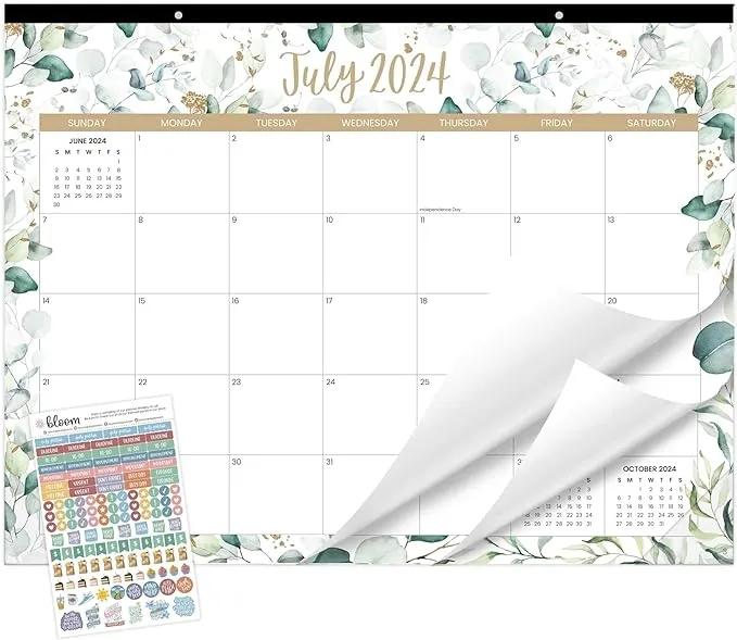 bloom daily planners 2024-2025 Academic Desk Calendar - 21" x 16" Large Monthly Organizer Pad with Stickers (July 2024 - July 2025) Desktop Blotter - Greenery