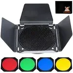 Godox BD-04 Barn Door Solidly Barndoor Kit for 7” Standard Reflector with Honeycomb Grid and 4 Color Gel Filters (SUBD04)