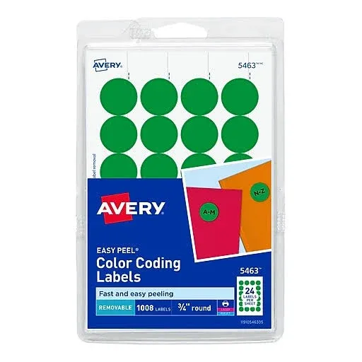 Avery Easy Peel Laser Color Coding Labels 3/4" Dia. Green 166397