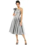 Mac Duggal One Shoulder Bow Midi Dress Silver Size 16