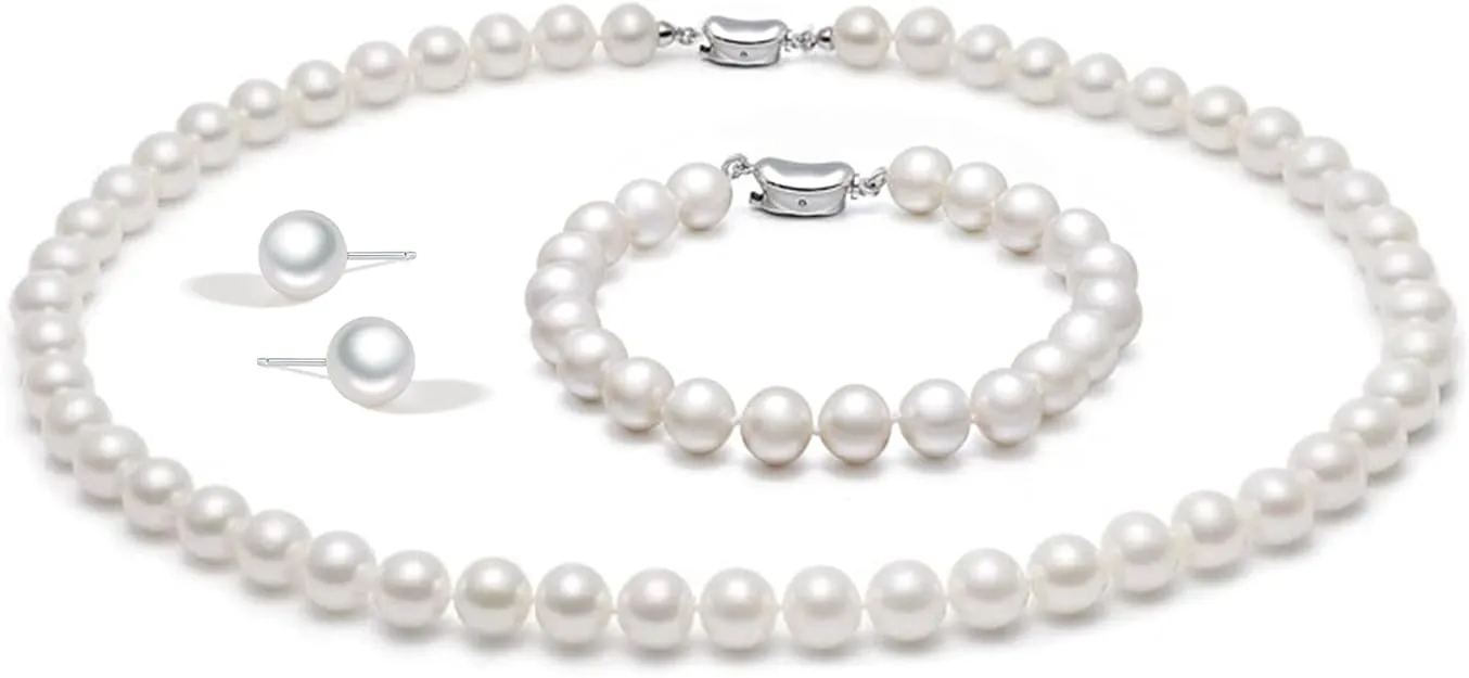 Senteria Pearl Necklace and Earring Set|Simulated Shell Pearl Choker Necklace for Women Men |Wedding Gifts for Brides Bridesmaid 16-22 inch 6-8mm