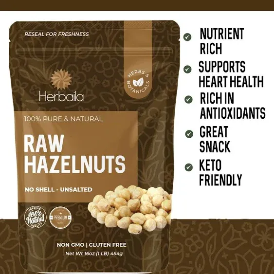 Hazelnuts Raw 1lb, Raw Hazelnuts no Shell. Hazelnuts for Baking, Cooking or Snacking, All Natural and Fresh, Unsalted and Non-GMO, Raw Hazelnuts Shelled 1lb.