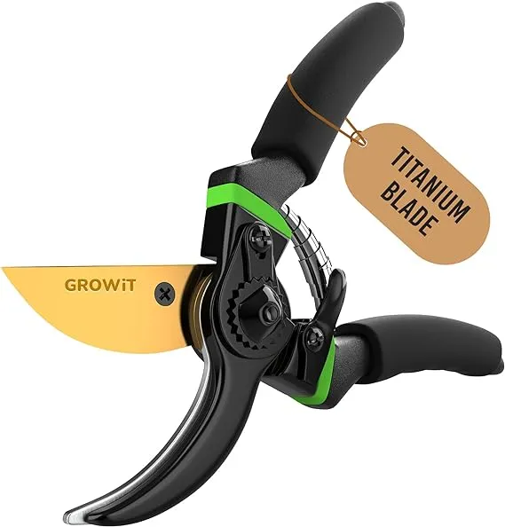 GrowIt 8.5" Professional Titanium Bypass Pruning Shears (T13)- Super Sharp Premium Garden Shears, Pruning Shears For Gardening, Garden Hedge Clippers Handheld Pruners - Garden Scissors Heavy Duty Tool