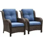 Carolina Brown Wicker Outdoor Lounge Chair with Blue Cushion (2-Pack)