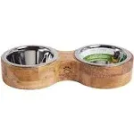 Dog Bowl Set - 2 Stainless Steel Bowls & Wooden Feeder Stand for Food & Water - Perfect for Dogs & Cats | Durable Elegant Mango Wood Holder | No-Slip, No-Spill Design - Large/48oz