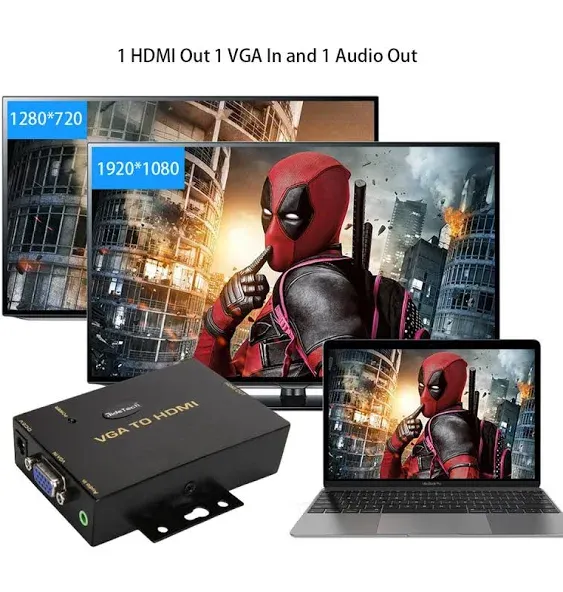 JideTech 1080P VGA to HDMI Converter with 3.5mm Audio Port for PC Laptop Display Computer Mac Projector