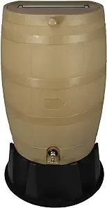 RTS Home Accents 551000901A5481 Polyethylene 50 Gallon Flat Back Rain Barrel with Stand, Oak