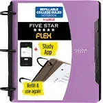 Five Star Flex Refillable Notebook + Study App, College Ruled Paper, 1-1/2 Inch TechLock Rings, Pockets, Tabs and Dividers, 300 Sheet Capacity, Purple (29324AB6)