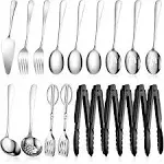 Tanlade 19 Pieces Serving Flatware Set Including Spatulas, Forks, Spoons, Perforated Spoons, Soup Spoons, Skimmers Spoon, Buf