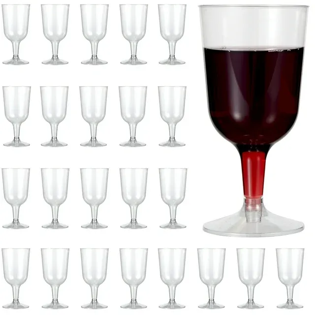 MATANA 48 pc Clear Plastic Wine Glasses with Stem for Parties (6oz) - Plastic Wine Cups, Wine Goblets for Wedding, Anniversary, Garden, Parties, Indoor, Outdoor Events, Barbecue - BPA Free & Reusable