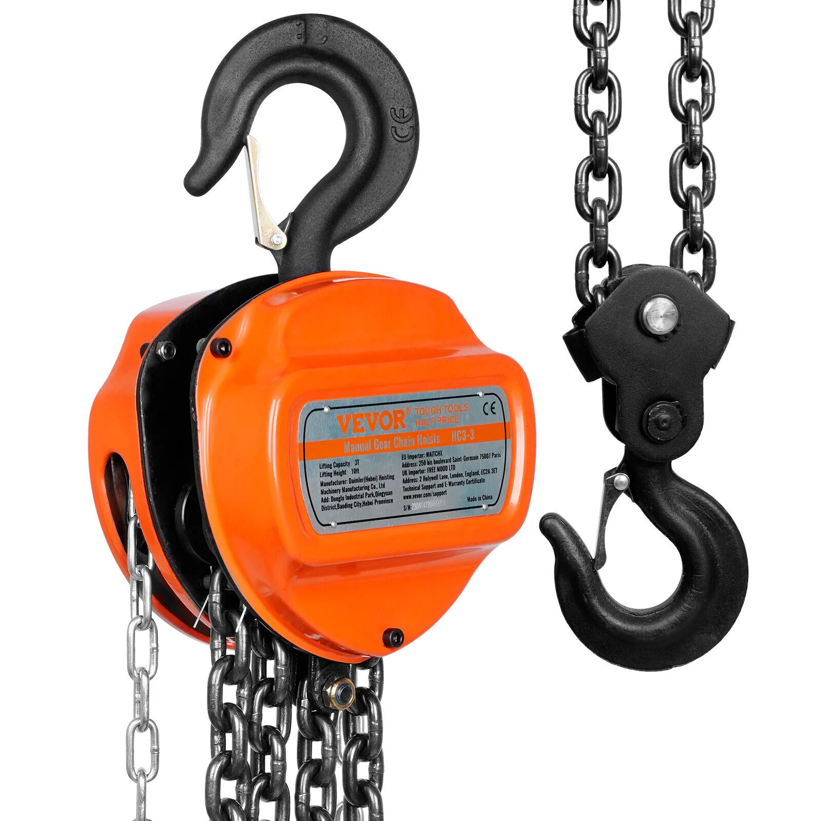 VEVOR Chain Hoist G80 Block Hoist Ratchet Type 6600lb Capacity 10ft Lifter