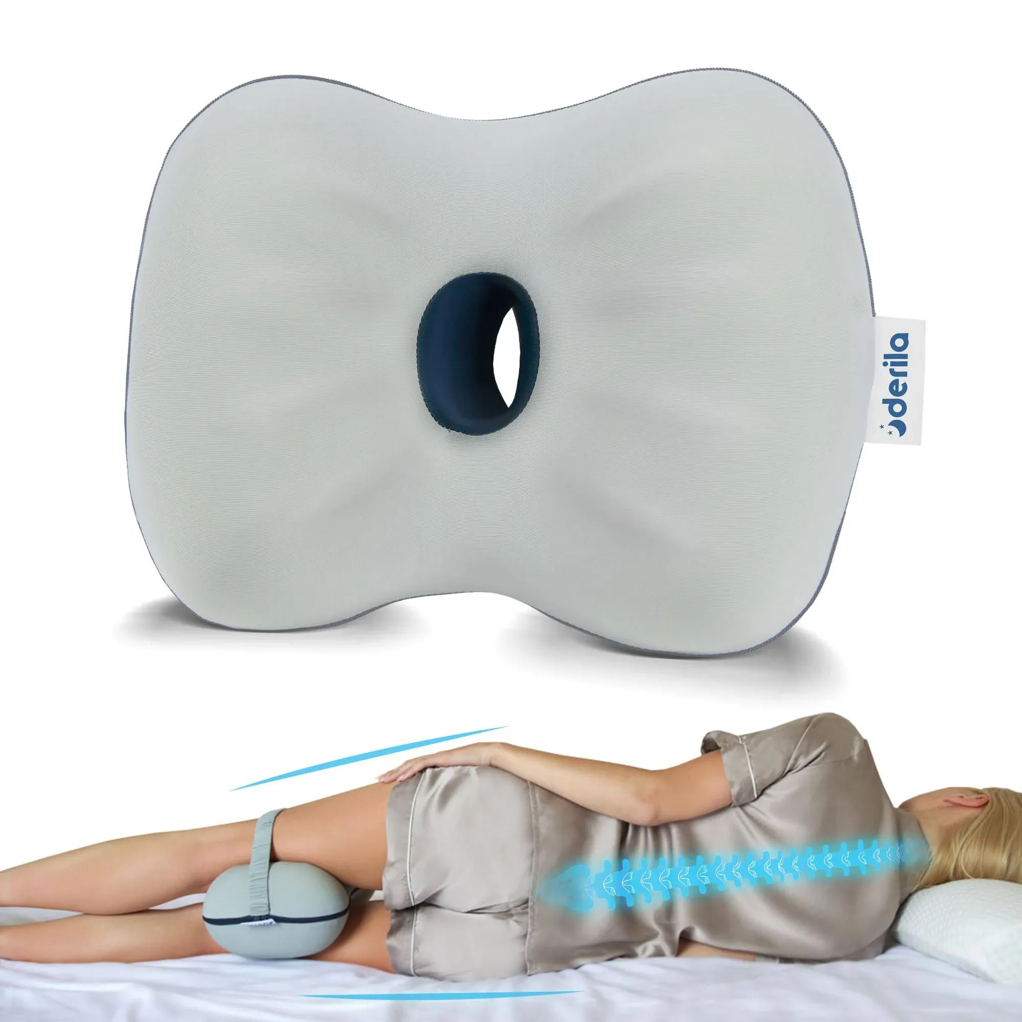 ~ Derila® ~ Knee Pillow | Leg Pillow for Pain Relief. For Side, Back Sleepers.