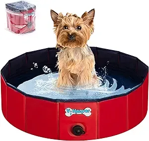 V-HANVER Foldable Dog Pool Hard Plastic Collapsible Pet Bath Tub for Puppy Small Dogs Cats and Kids, 32 X 8 inch