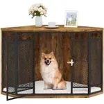 YITAHOME Corner Dog Crate Furniture, 43.7 inch Dog Kennel Furniture with Metal Mesh, Wooden Dog Crate End Table, Small Medium Dogs, Brown