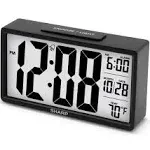 Sharp Alarm Clock with Easy to Read 2.8 Jumbo Screen with Indoor Temperature, Nightlight, Calendar, Battery Operated Digital Clock for Bedrooms or