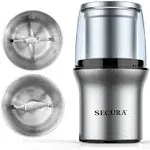 Secura Electric Coffee Grinder & Spice Grinder with 2 Stainless-Steel Blades