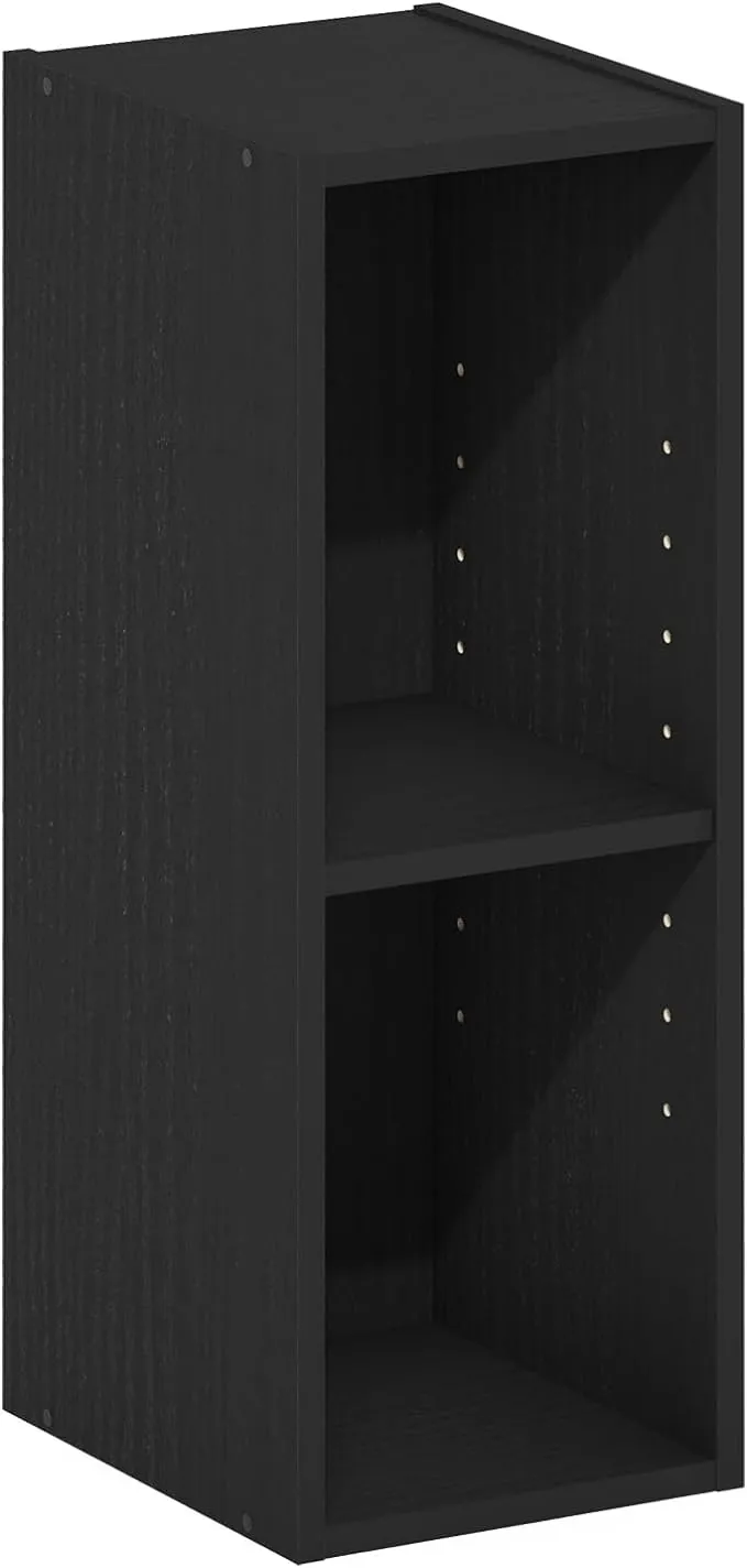 Furinno Fulda 2-Tier Space Saving Storage Shelf Bookcase, 8-Inch Width - Blackwood