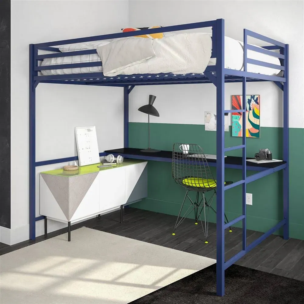 Dhp 4308629 Miles Full Metal Loft Bed with Desk, Blue