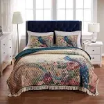 Barefoot Bungalow Eden Peacock Quilt Set, 3-Piece Full/Queen, Ecru