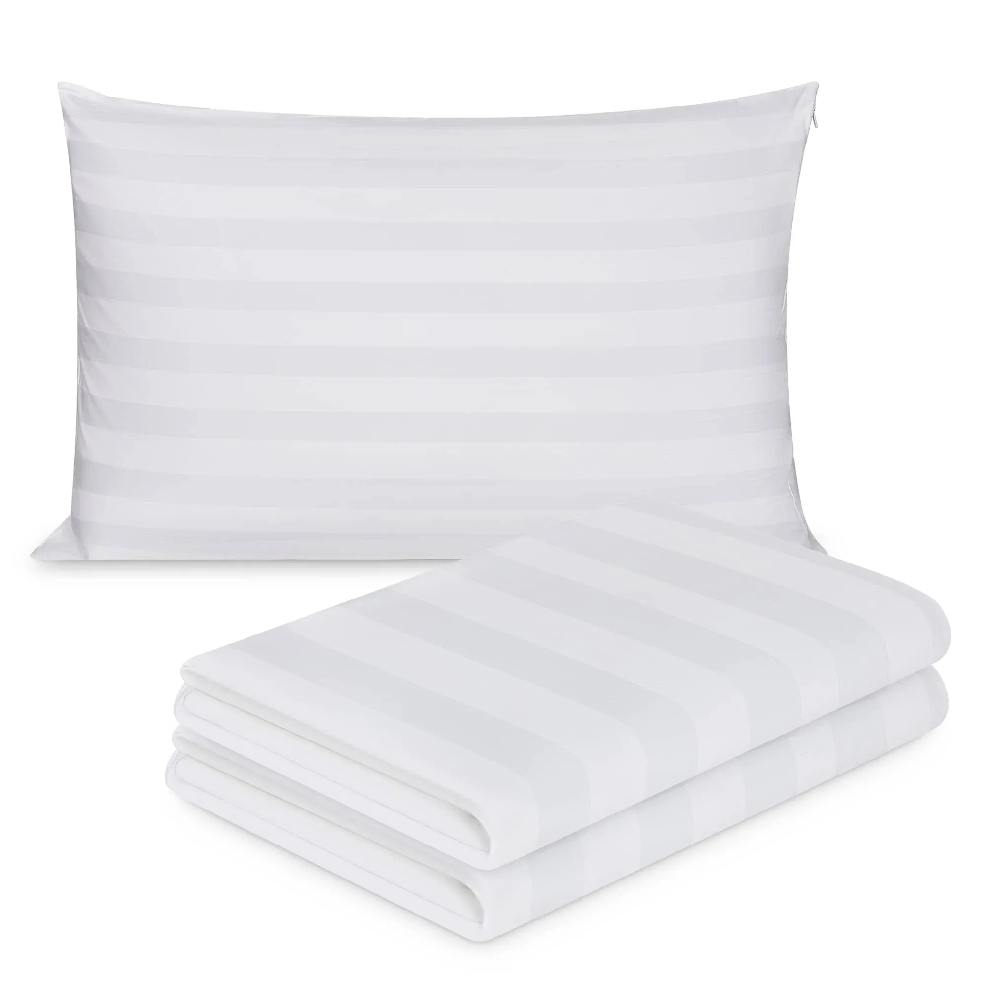 Continental Bedding Damask Pillow Protector 100% Cotton Set of 2, King size, White